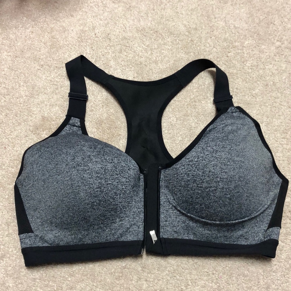 Black/Grey Victoria’s Secret Zip Front Sports Bra 36D
